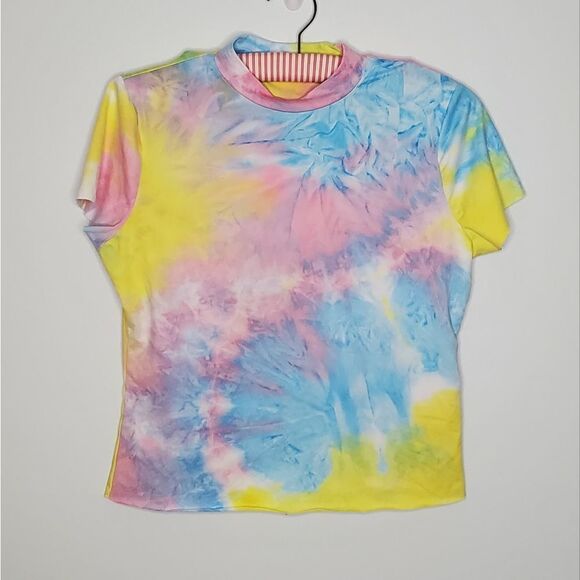 Heart & Hips S Tie Dye T Shirt Crop Top Sky Blue Pink Yellow Super Soft Spring - Picture 3 of 8